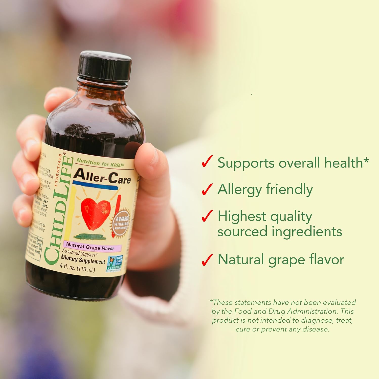 CHILDLIFE ESSENTIALS Aller-Care - Natural Liquid Relief for Kids & Toddlers, Seasonal Support Syrup with Elderberry, Zinc, Bromelain, & Vitamin C, Immune Support Formula - 118 mL (4 fl oz)