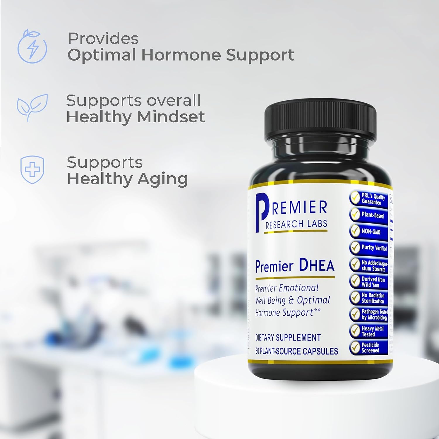 Premier Research Labs Premier DHEA - DHEA Supplement for Women & Men, Pure DHEA 25mg, Hormone Support for Healthy Aging, Wild Yam DHEA, Vegan Friendly - 60 Vegetarian Capsules