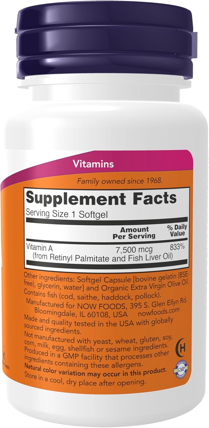 NOW Foods Vitamin A 25000 IU, 100 Softgels (Pack of 2) - Canada