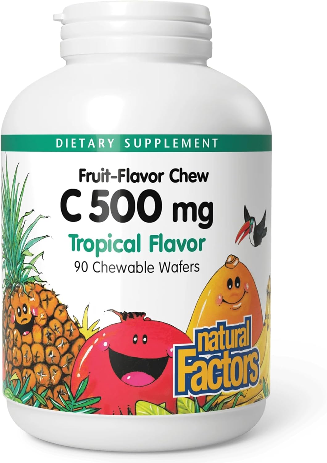 Natural Factors Vitamin C 500 mg Chewable Wafers for Children - Tropical Flavour - 90 Wafers