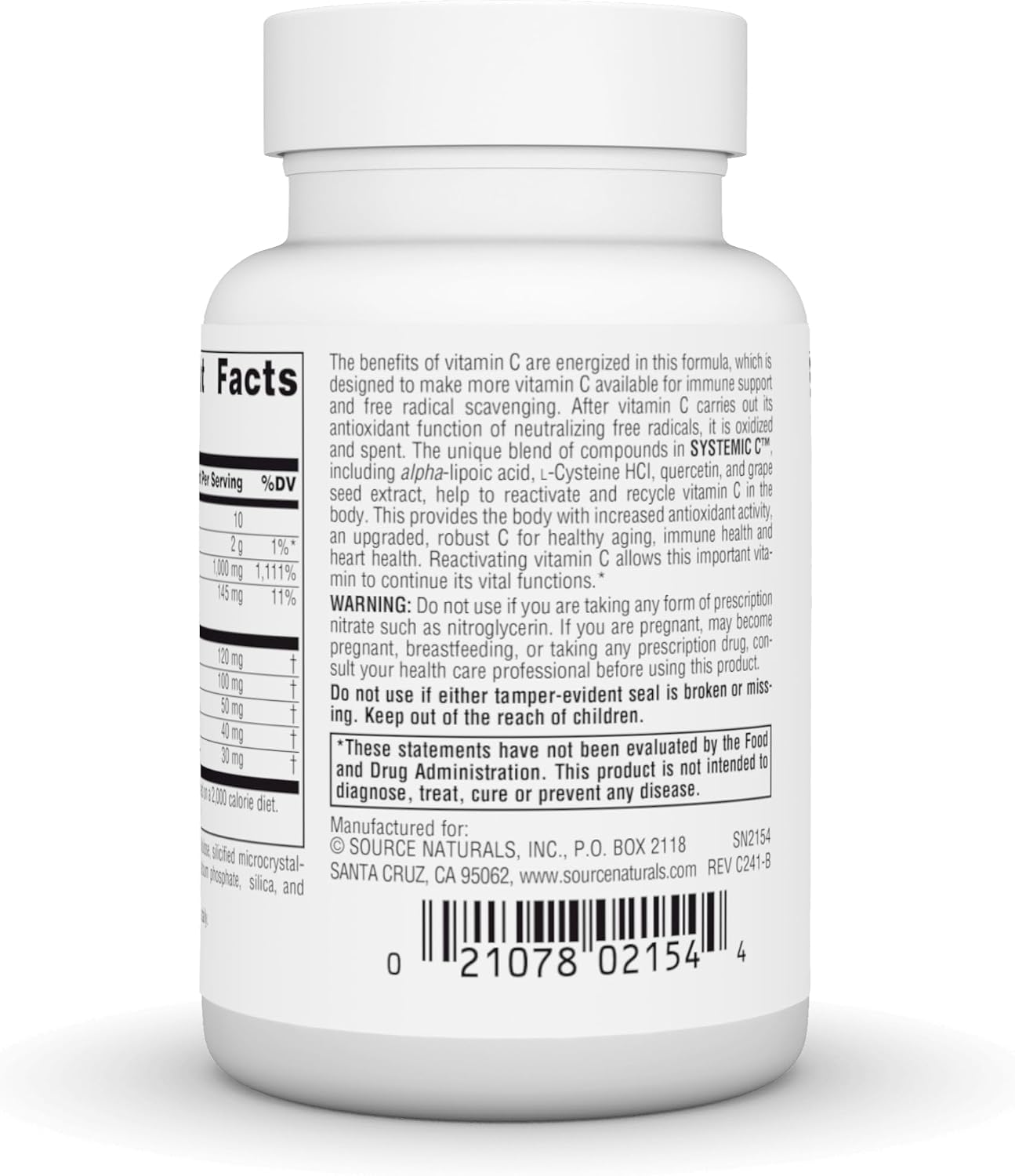 Source Naturals Systemic C, 500 mg – 60 Tablets