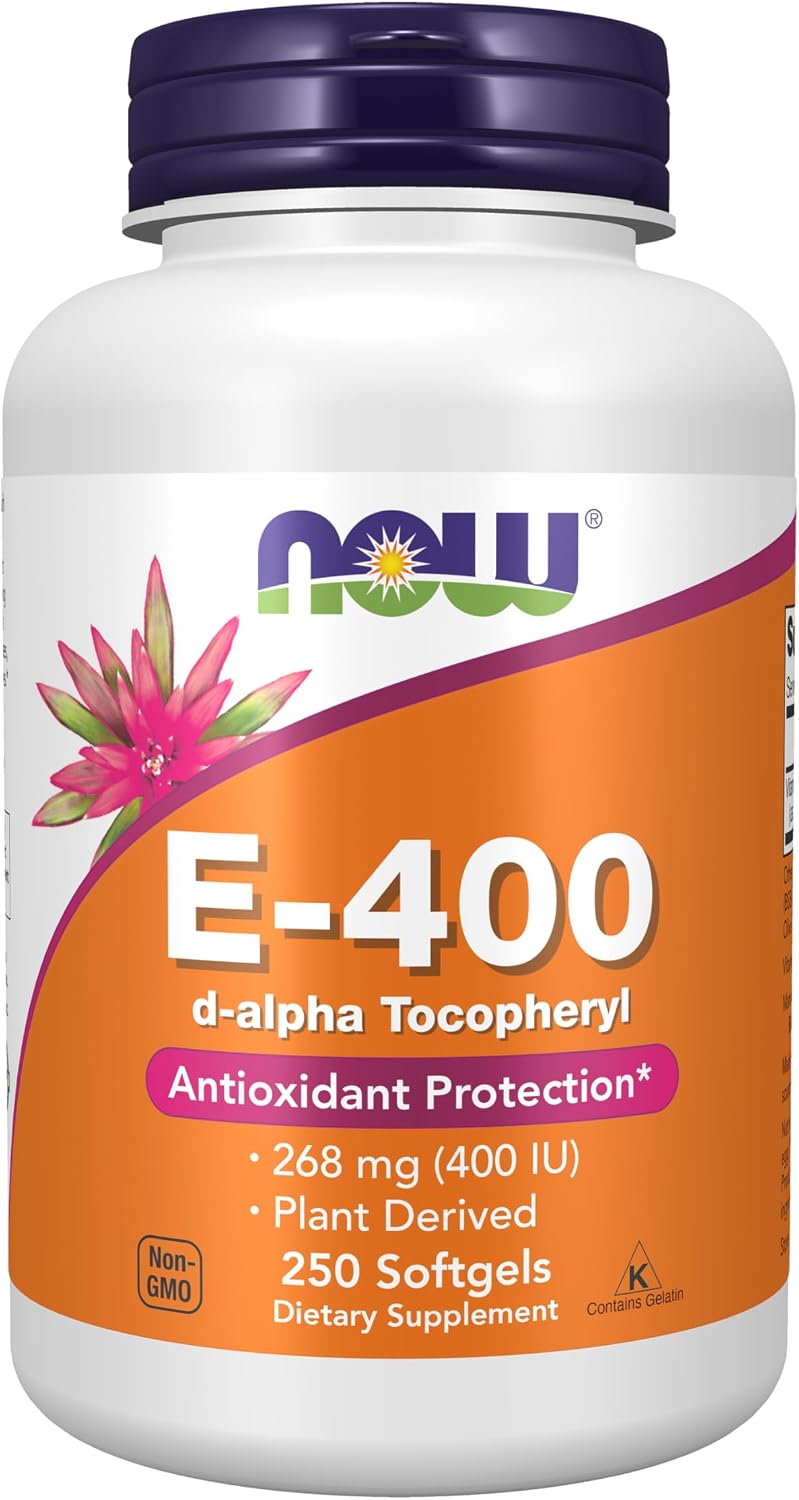 NOW Foods Vitamin E-400 IU, d-Alpha Tocopherol Softgels, 100 Count