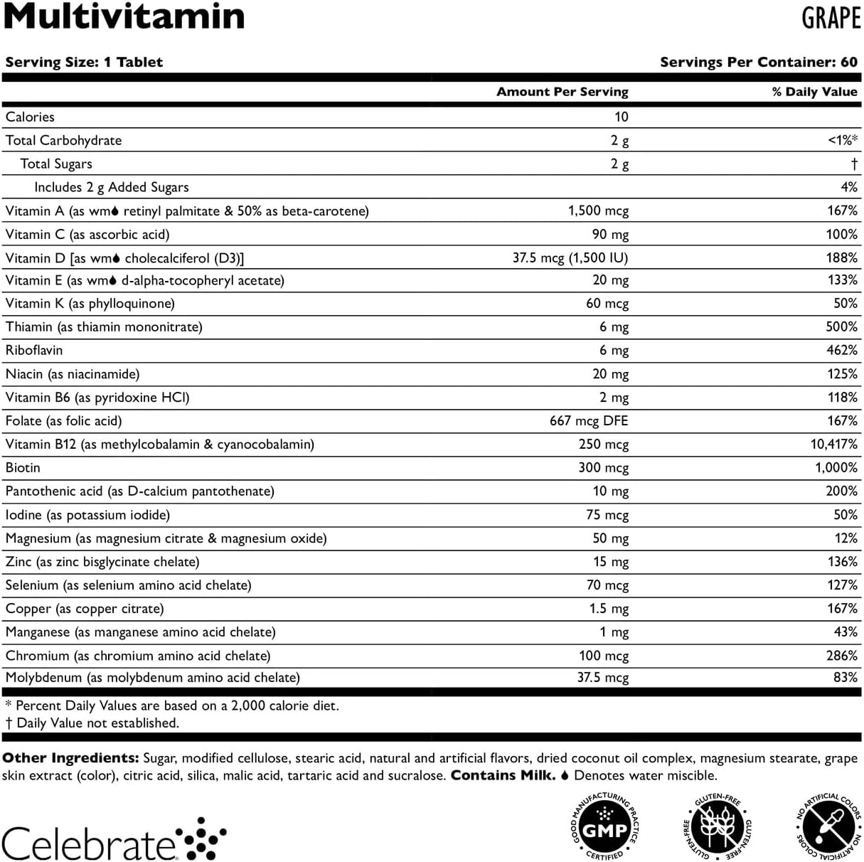 Celebrate Vitamins Bariatric Multivitamin Chewable, Iron Free - Post Gastric Bypass & Sleeve Gastrectomy Supplement - Grape (60 Tablets)