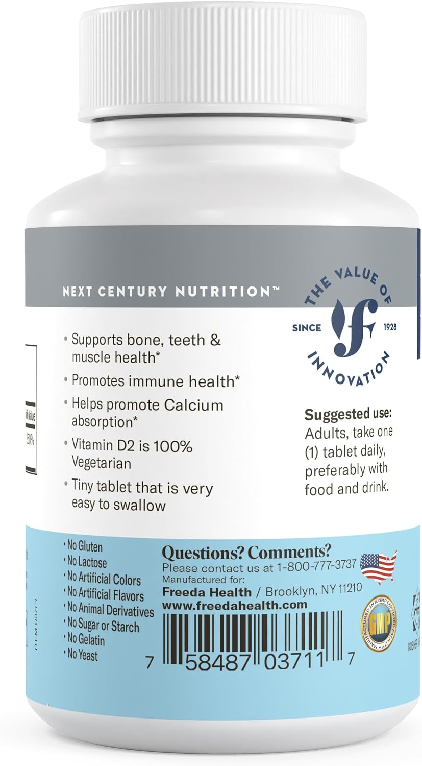 FREEDA Vitamin D2 2000 IU – Vegan Vitamin D for Bone Strength and Immune Support – 100 Tiny Tablets