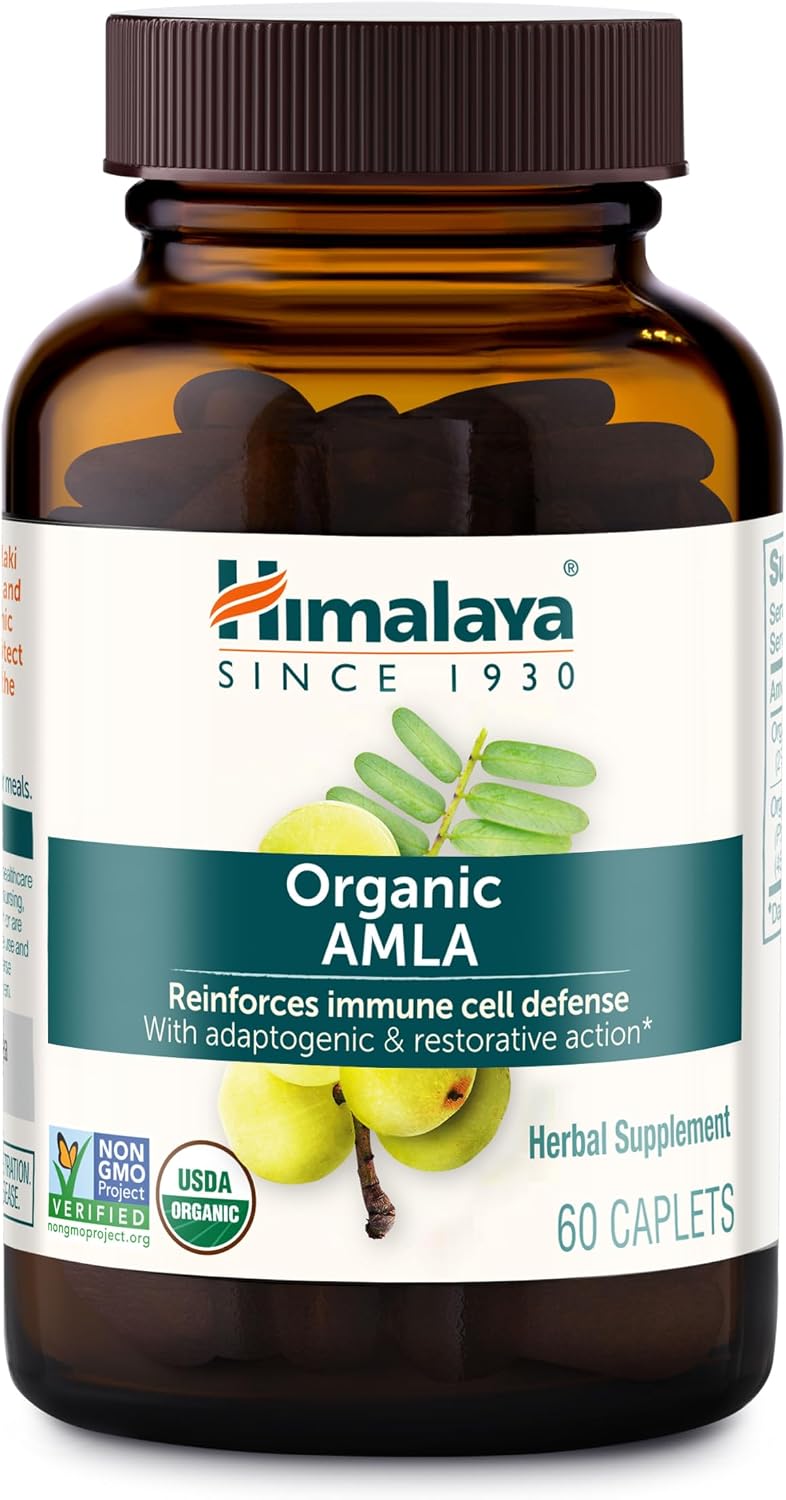 Himalaya Organic Amla – Herbal Immune Support, Adaptogen & Antioxidant – 600 mg, 60 Caplets
