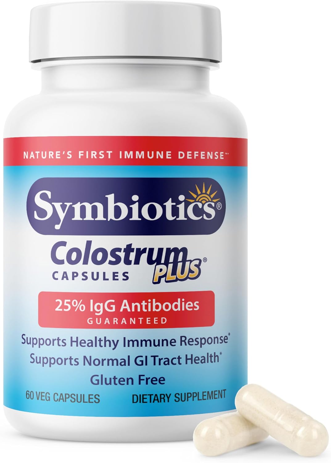 Symbiotics Colostrum Vegetable Capsules – Immune & Gut Support with Lactoferrin and Naturally Occurring IgG – 60 Vegetable Capsules – Natural Health Product