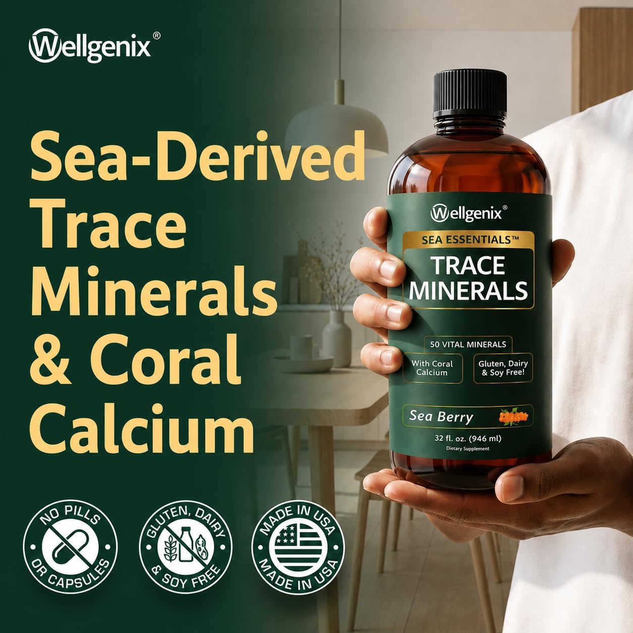 Wellgenix Sea Essentials Liquid Trace Minerals, 3-Pack, 32 Fl Oz Each