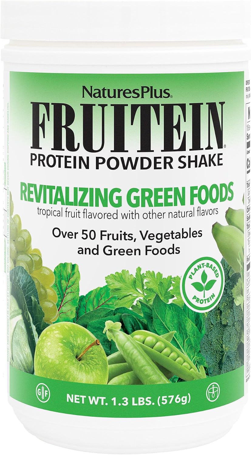 NaturesPlus FRUITEIN Exotic Red Fruit Shake - Plant-Based Protein & Multivitamin Powder, 590 g
