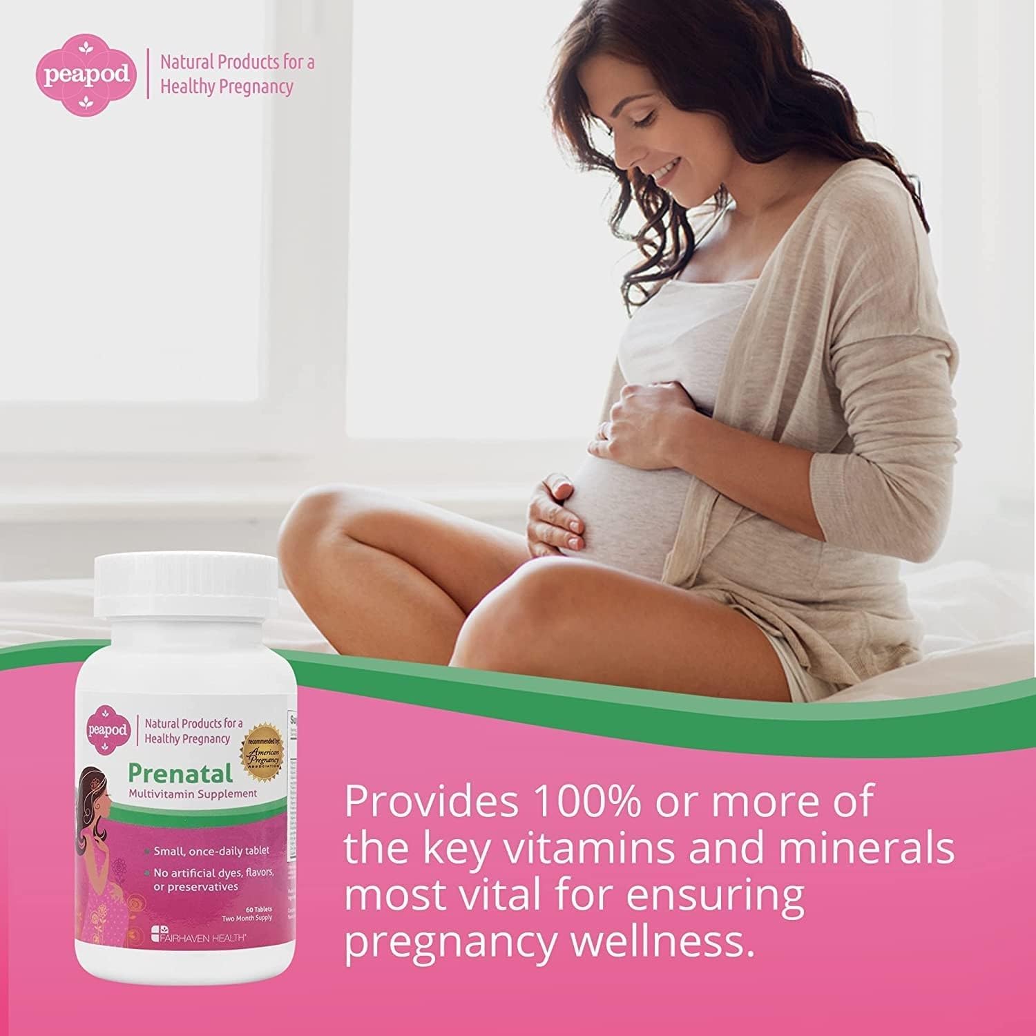 Fairhaven Health Peapod Prenatal Multivitamin - Once Daily, Vanilla Flavour - with Methylfolate, Iron & Vitamin C - 60 Tablets (2-Month Supply)
