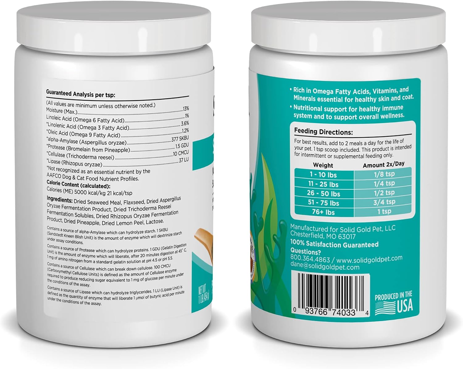 Solid Gold Cat & Dog Multivitamin Powder - SeaMeal Kelp-Based Supplement with Omega-3 - 1 lb