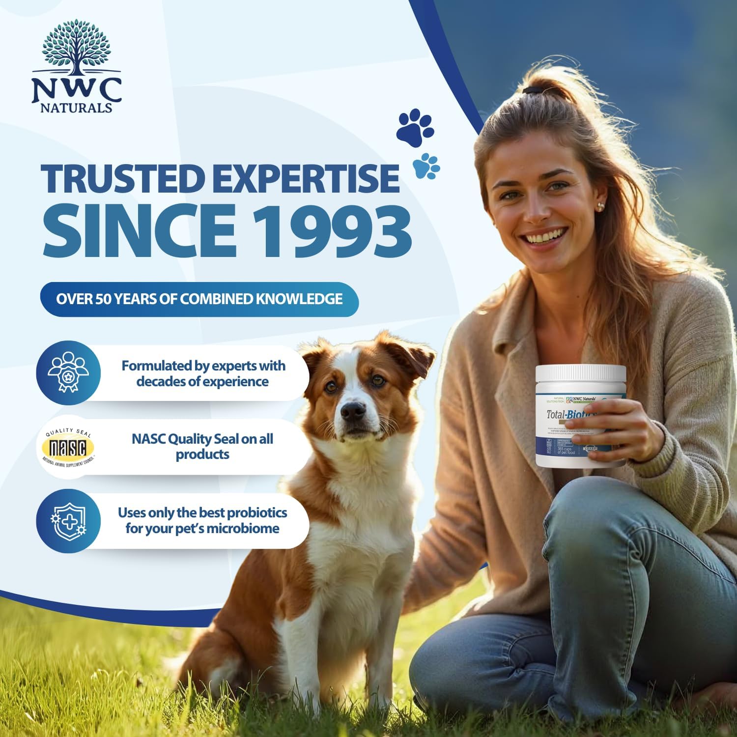 NWC Naturals Total-Biotics Probiotic for Dogs and Cats – Unflavoured Powder, 227 g (365 Servings)