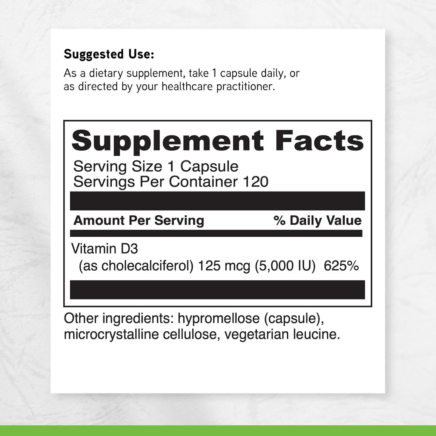 DAVINCI Labs Vitamin D3 5000 IU - Supplement for Bone, Heart, and Immune Health - 120 Capsules
