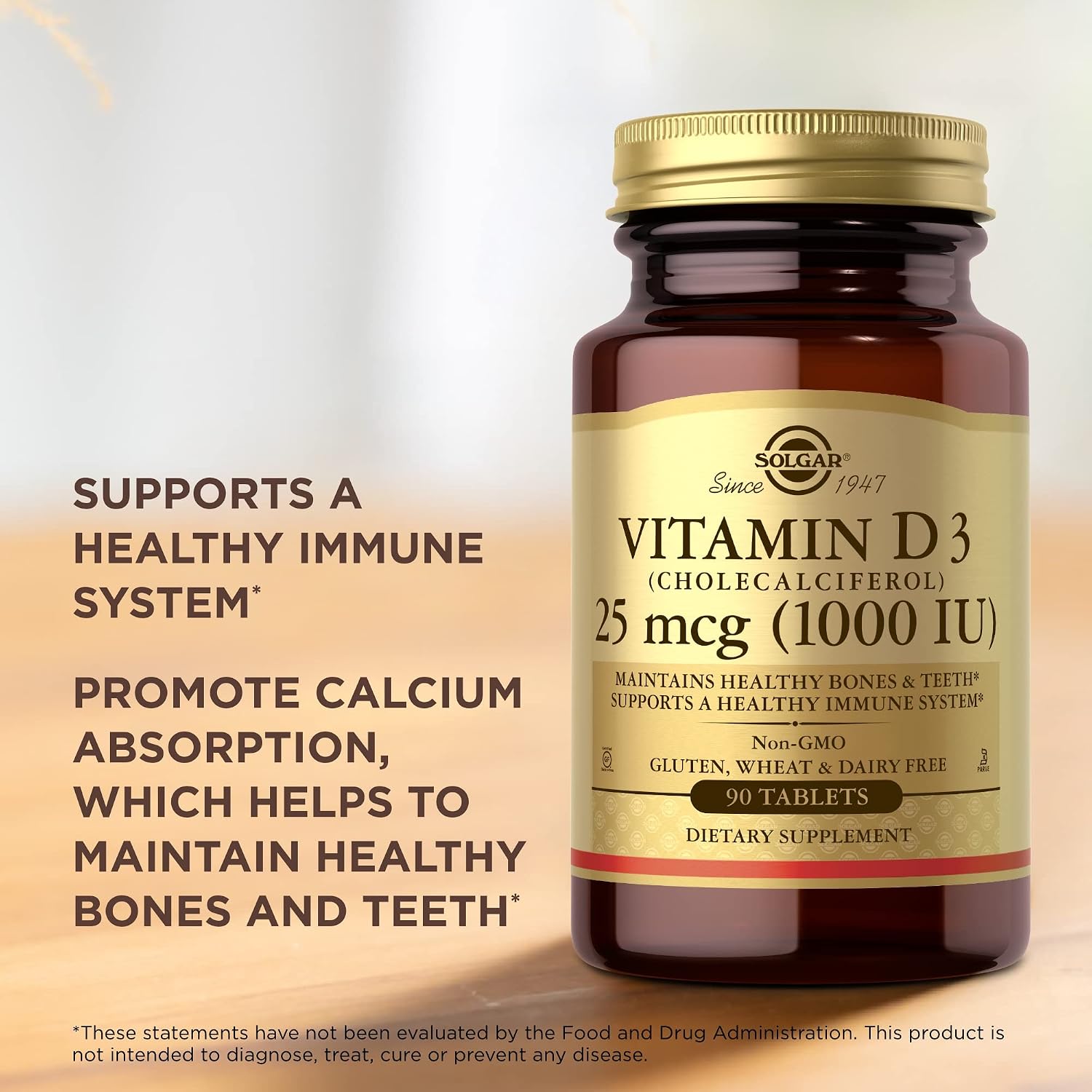 Solgar Vitamin D3 (Cholecalciferol) 1000 IU Tablets, 90 Count