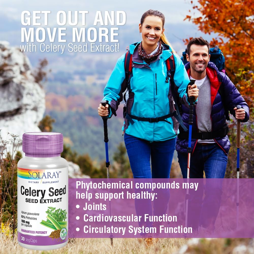 SOLARAY Celery Seed Extract Capsules - Joint Support - 100 mg, 85% Phthalides, Non-GMO, Vegan - 30 VegCaps