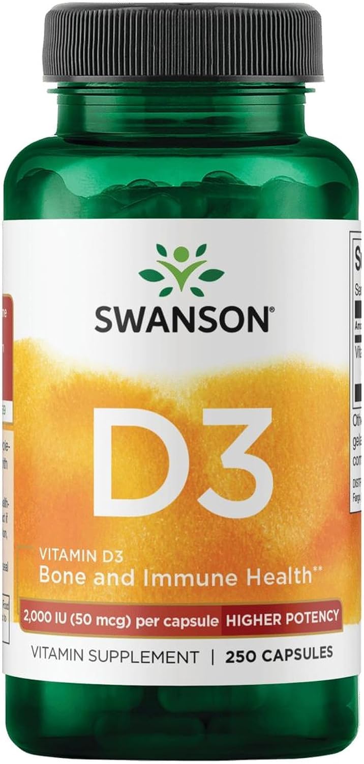 Swanson Higher Potency Vitamin D-3 2000 IU (50 mcg) – 250 Capsules