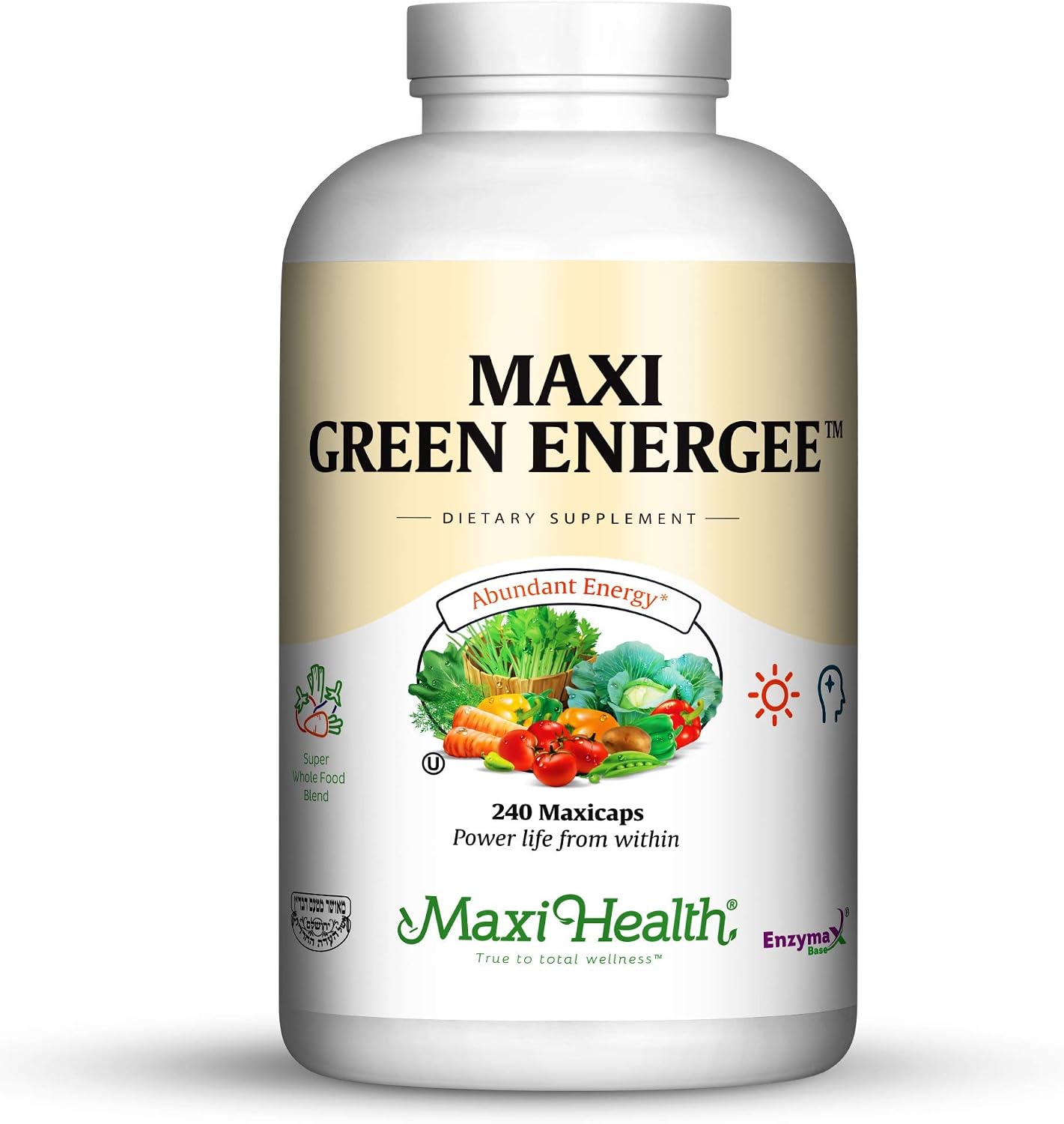 Maxi Health Super Greens - Whole Food Blend for Energy and Immune Support - 120 Kosher Capsules