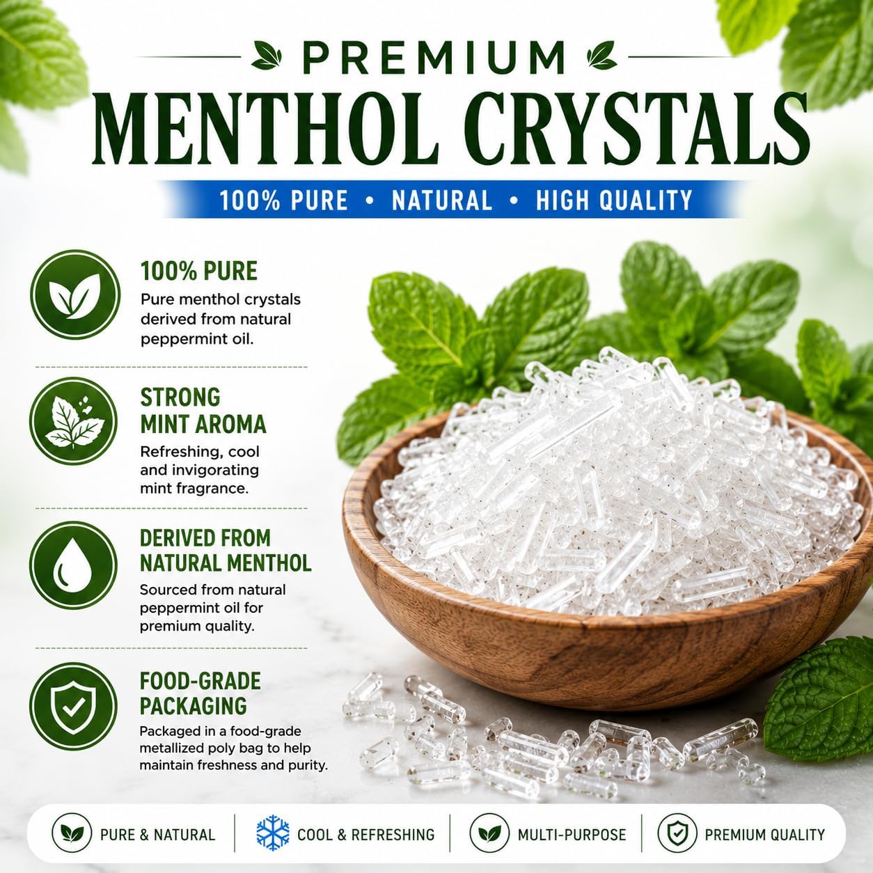 GreenHealth Premium Menthol Crystals – 454 g (16 oz) – 100% Pure Natural