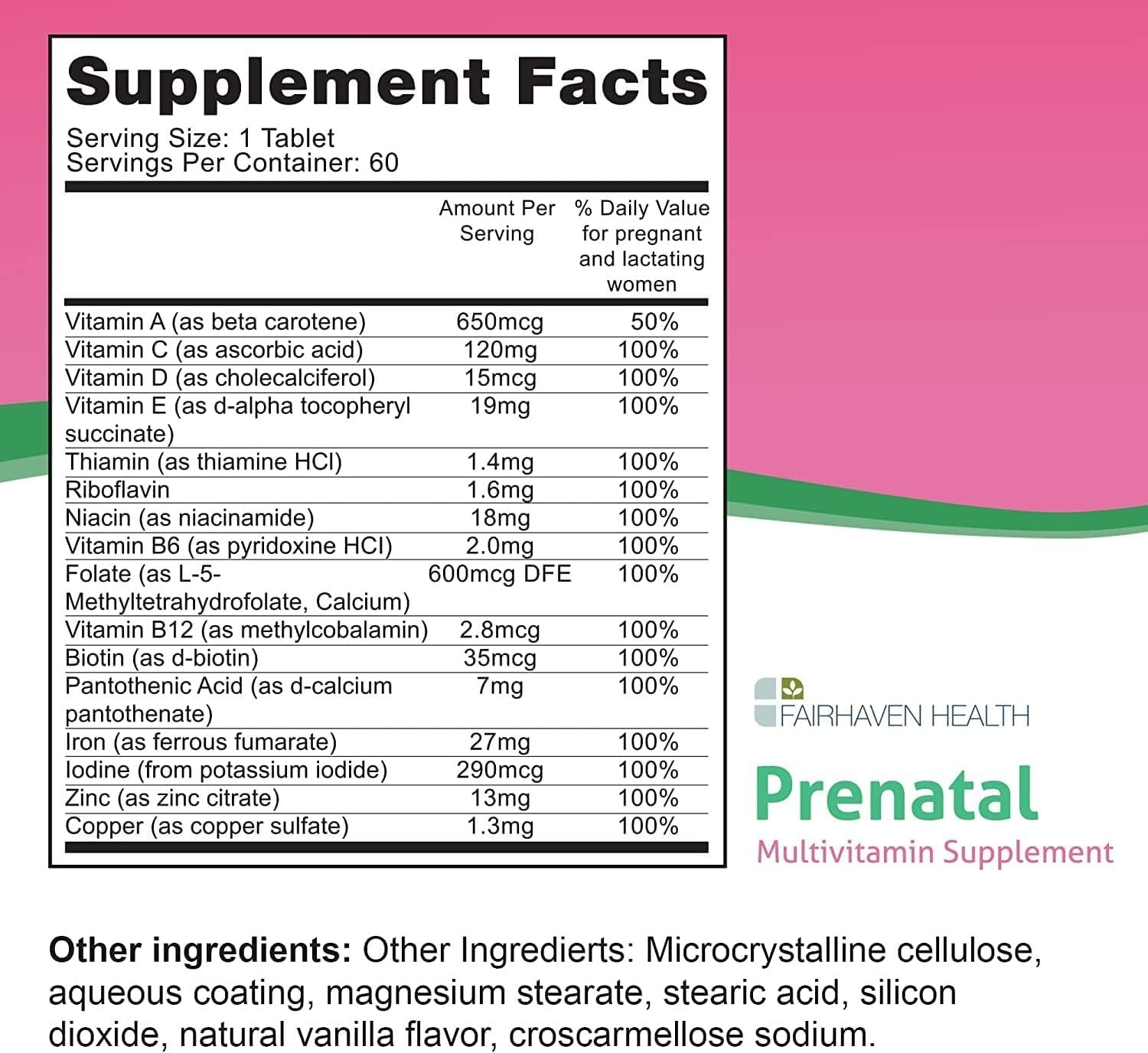 Fairhaven Health Peapod Prenatal Multivitamin - Once Daily, Vanilla Flavour - with Methylfolate, Iron & Vitamin C - 60 Tablets (2-Month Supply)