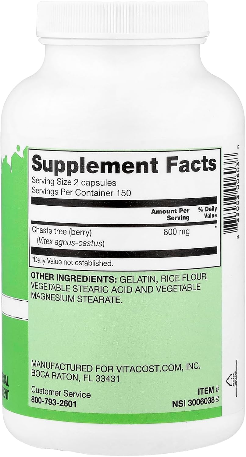 Vitacost Vitex Agnus-Castus Chaste Berry – 800 mg per Serving – 300 Capsules
