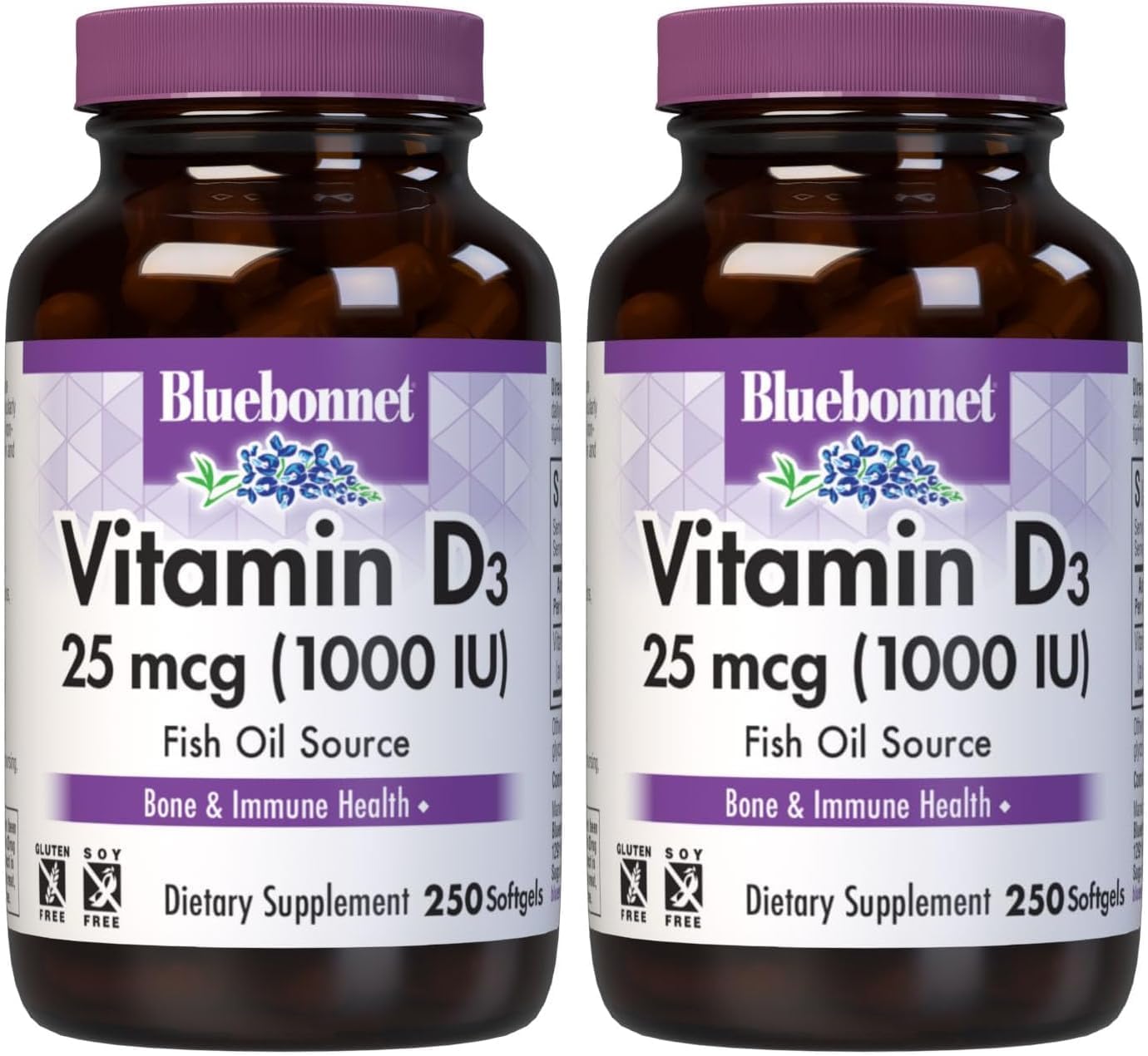 Bluebonnet Nutrition Vitamin D3 1000 IU Softgels, 250 Count