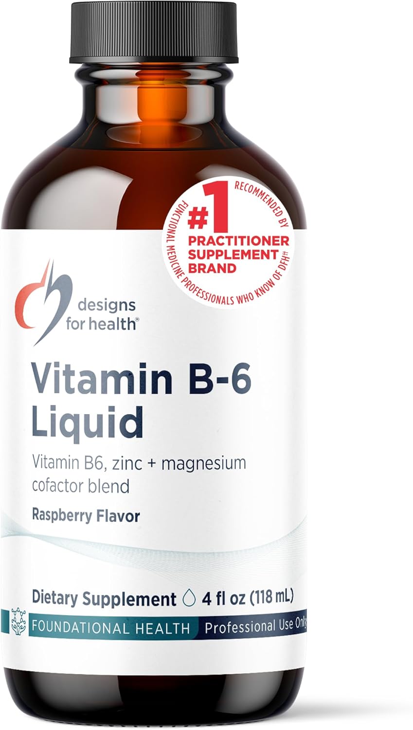Designs for Health Vitamin B6 Liquid - 50 mg with Magnesium Chelate and Zinc - Raspberry Flavour, 118 mL (24 Servings)