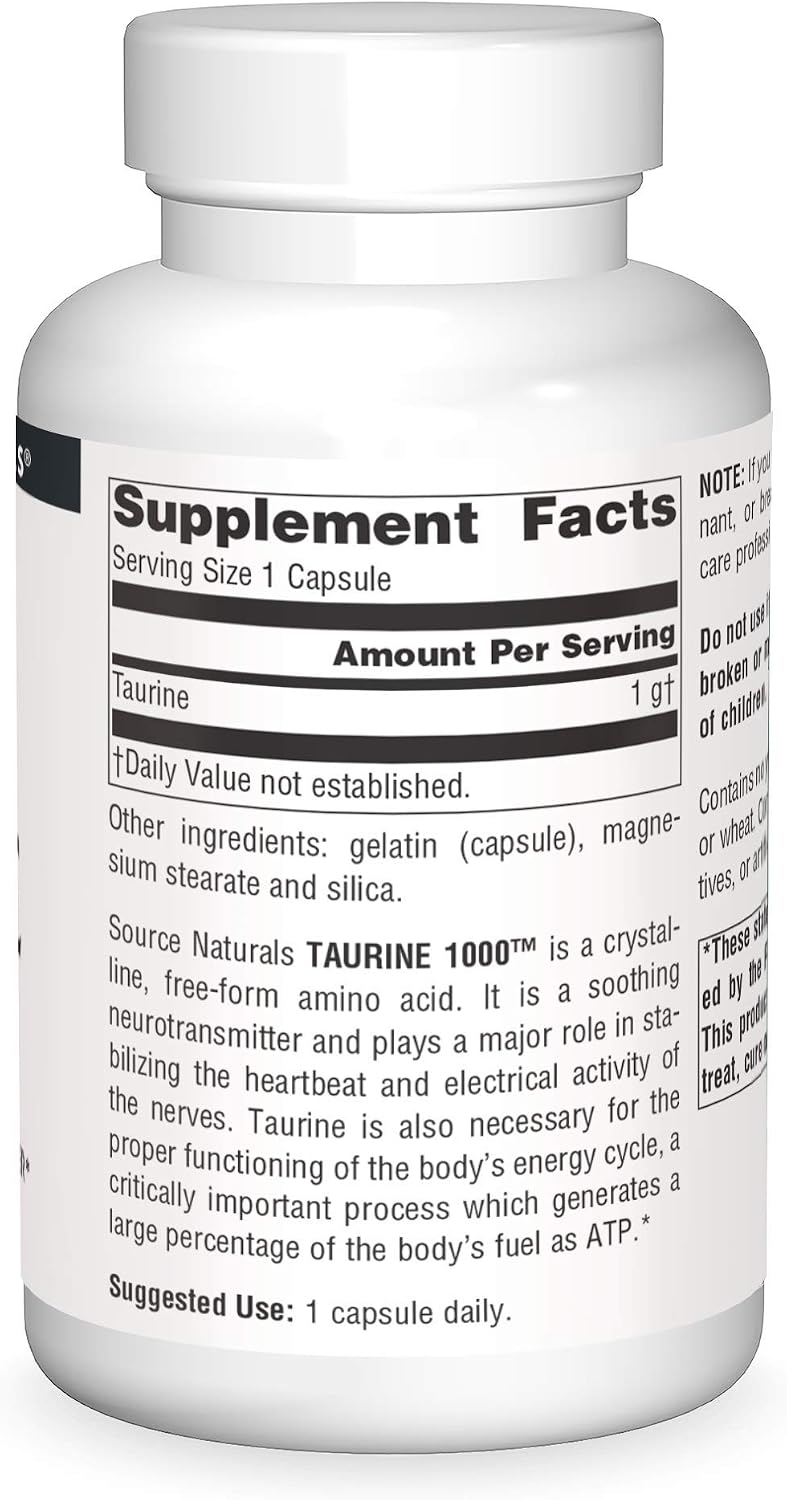 Source Naturals Taurine, 1000 mg, 120 Capsules - Freeform Amino Acid for Nervous System Support (Canada)
