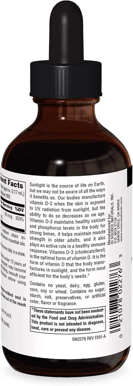 Source Naturals Vitamin D-3 Liquid Drops, 2000 IU, 4 fl oz (118 mL)