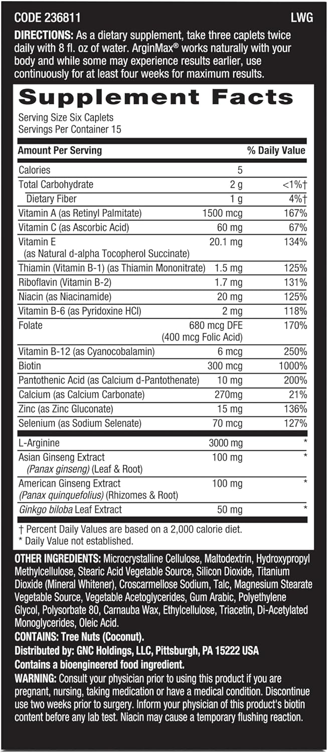 GNC Men's ArginMax Sexual Health Supplement – 90 Capsules