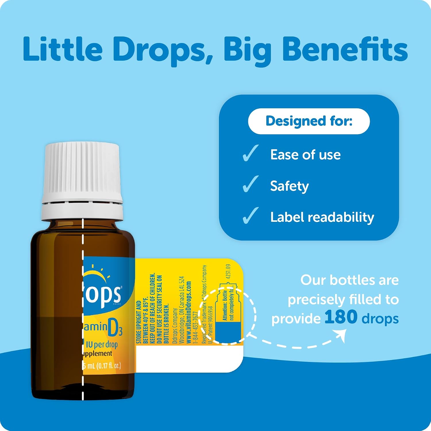 Ddrops Vitamin D3 1000 IU - 180 Drops, Liquid Supplement for Immune Support & Bone Health (Canada)