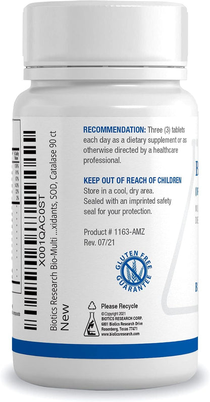 Biotics Research Bio-Multi Plus – Iron & Copper-Free Multivitamin with Chelated Minerals, Emulsified Fat-Soluble Vitamins, SOD, Catalase, 90 Tablets