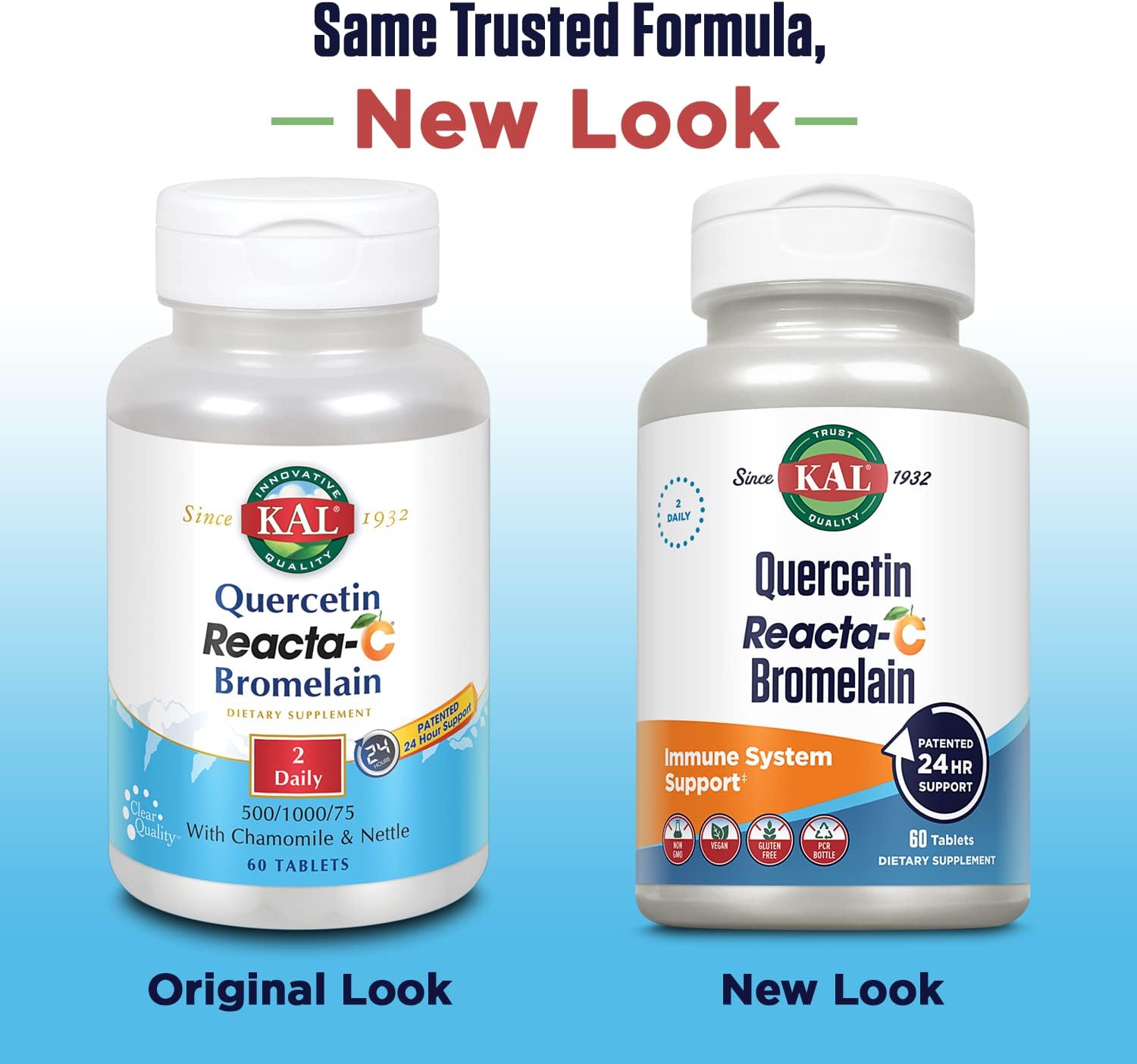 KAL Quercetin with Bromelain - Bromelain Quercetin Supplement for Men and Women, Complex with Vitamin C, Nettle, & Chamomile, Immune Health Support, Vegan, Non-GMO, Gluten Free - 60 Tablets