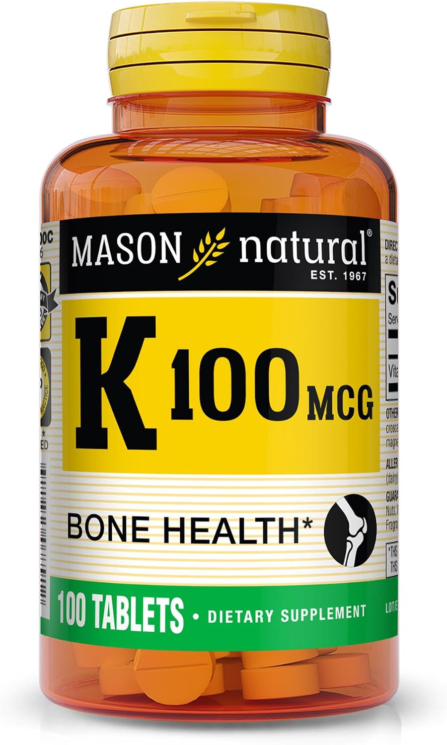 Mason Natural Vitamin K 100 mcg, Supports Bone and Joint Health, Helps Calcium Absorption, 100 Tablets