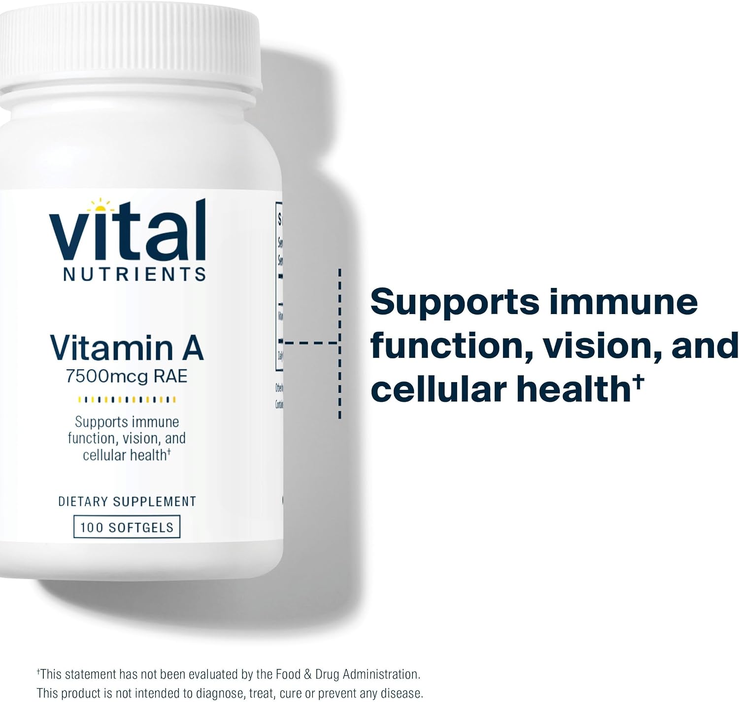 Vital Nutrients Vitamin A 7500 mcg RAE – Vitamin A for Immune Function, Vision, and Skin Health – 100 Capsules