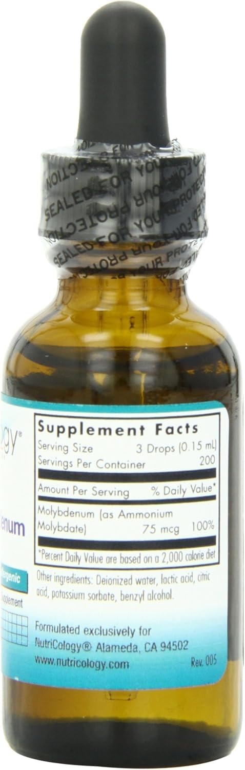 NutriCology Liquid Molybdenum - Trace Mineral Drops - 25 mcg per Drop - Supports Sulfur Metabolism - Hypoallergenic - 30 mL