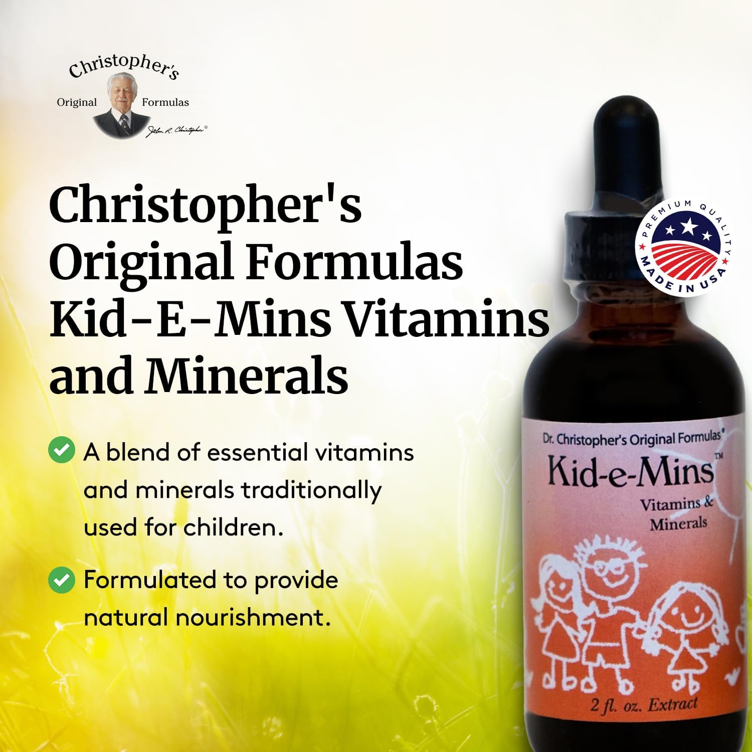 Dr. Christopher's Kid-E-Mins Vitamins & Minerals - Natural Orange Flavour - Kids Liquid Multivitamin - 59 mL