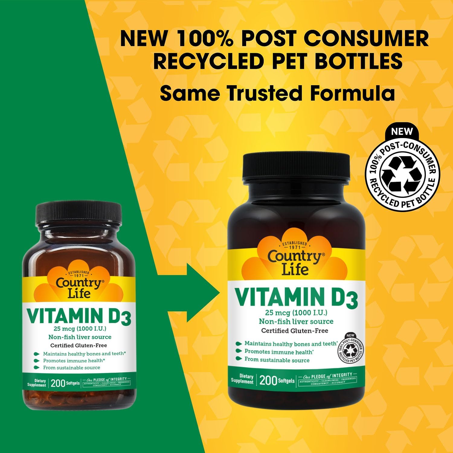 Country Life Vitamin D3 1000 IU (25 mcg) Softgels – 200 Count