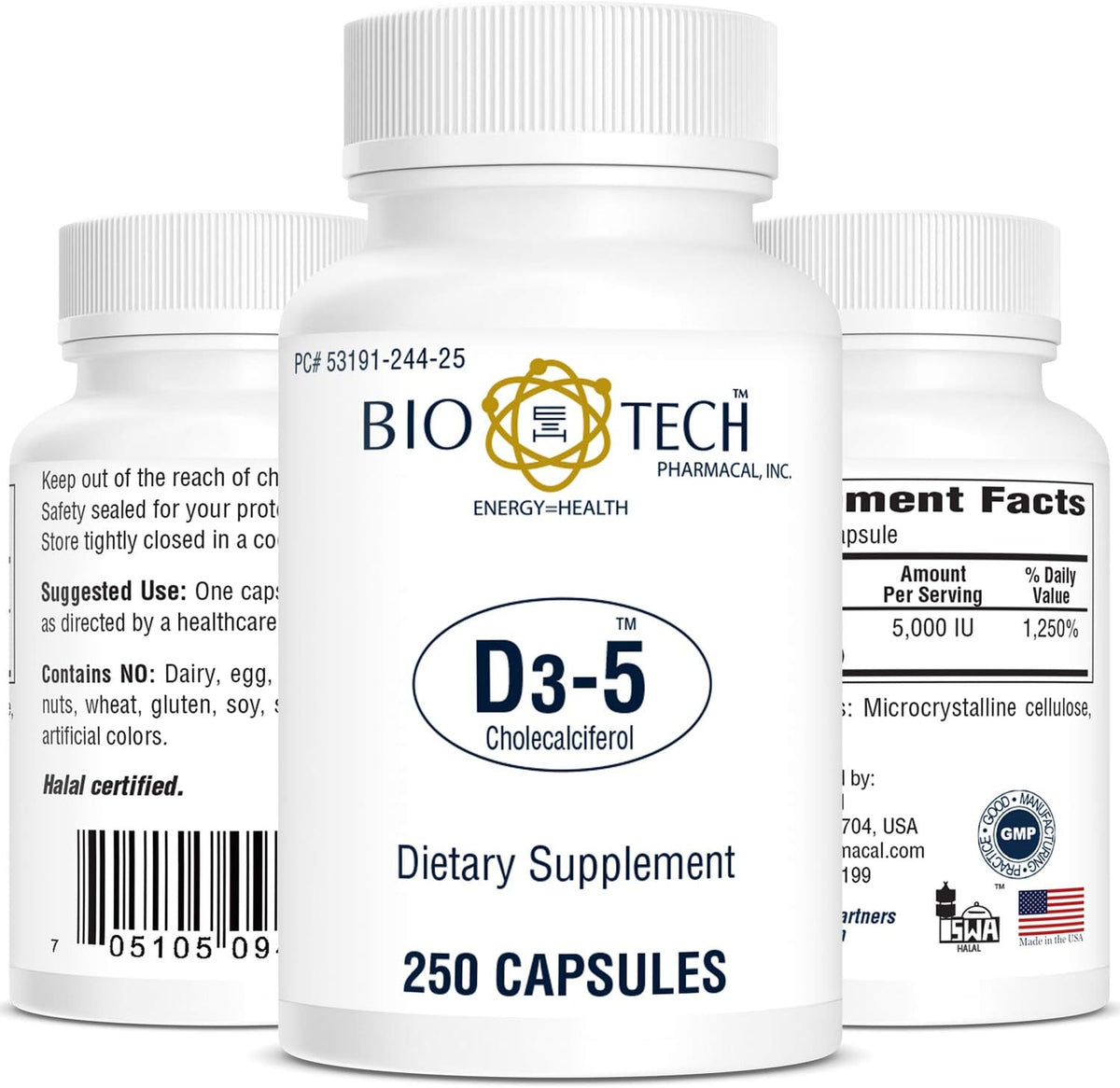 Bio-Tech Pharmacal Vitamin D3 5000 IU, 250 Capsules - görsel 1