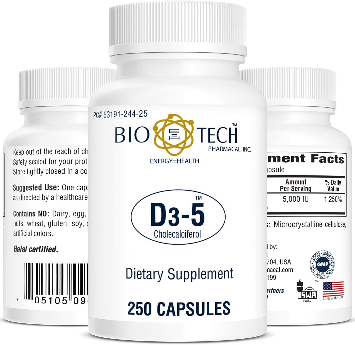 Bio-Tech Pharmacal Vitamin D3 5000 IU, 250 Capsules - görsel 1