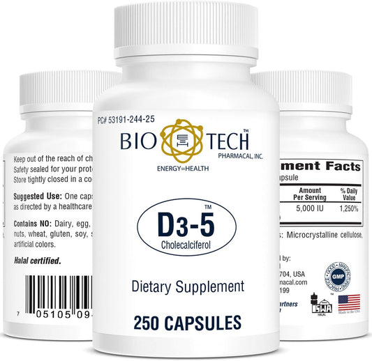 Bio-Tech Pharmacal Vitamin D3 5000 IU, 250 Capsules
