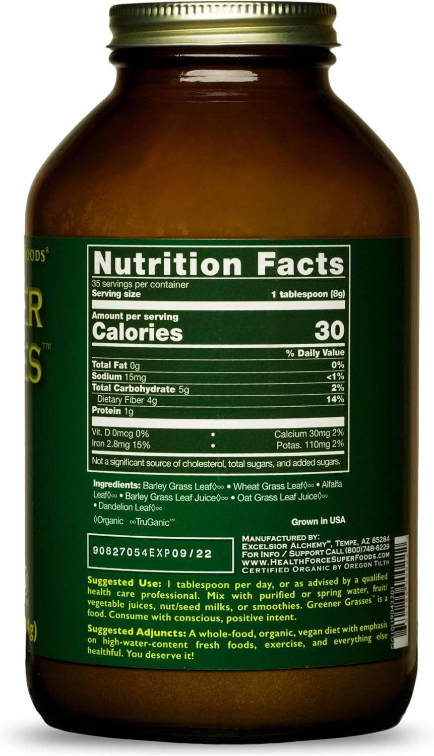 HealthForce SuperFoods Greener Grasses Alkalizer Powder – Organic Vegan Greens Superfood, 10 oz (283 g)