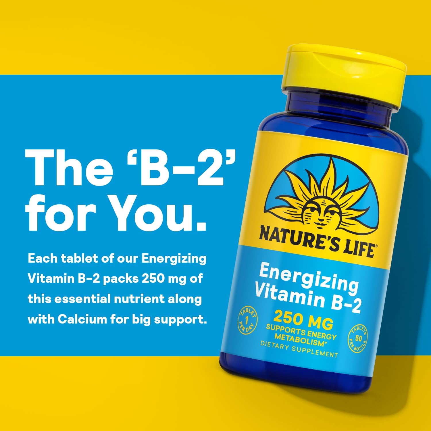 Nature's Life Vitamin B-2 250 mg - Riboflavin Supplement for Energy Metabolism - 50 Tablets