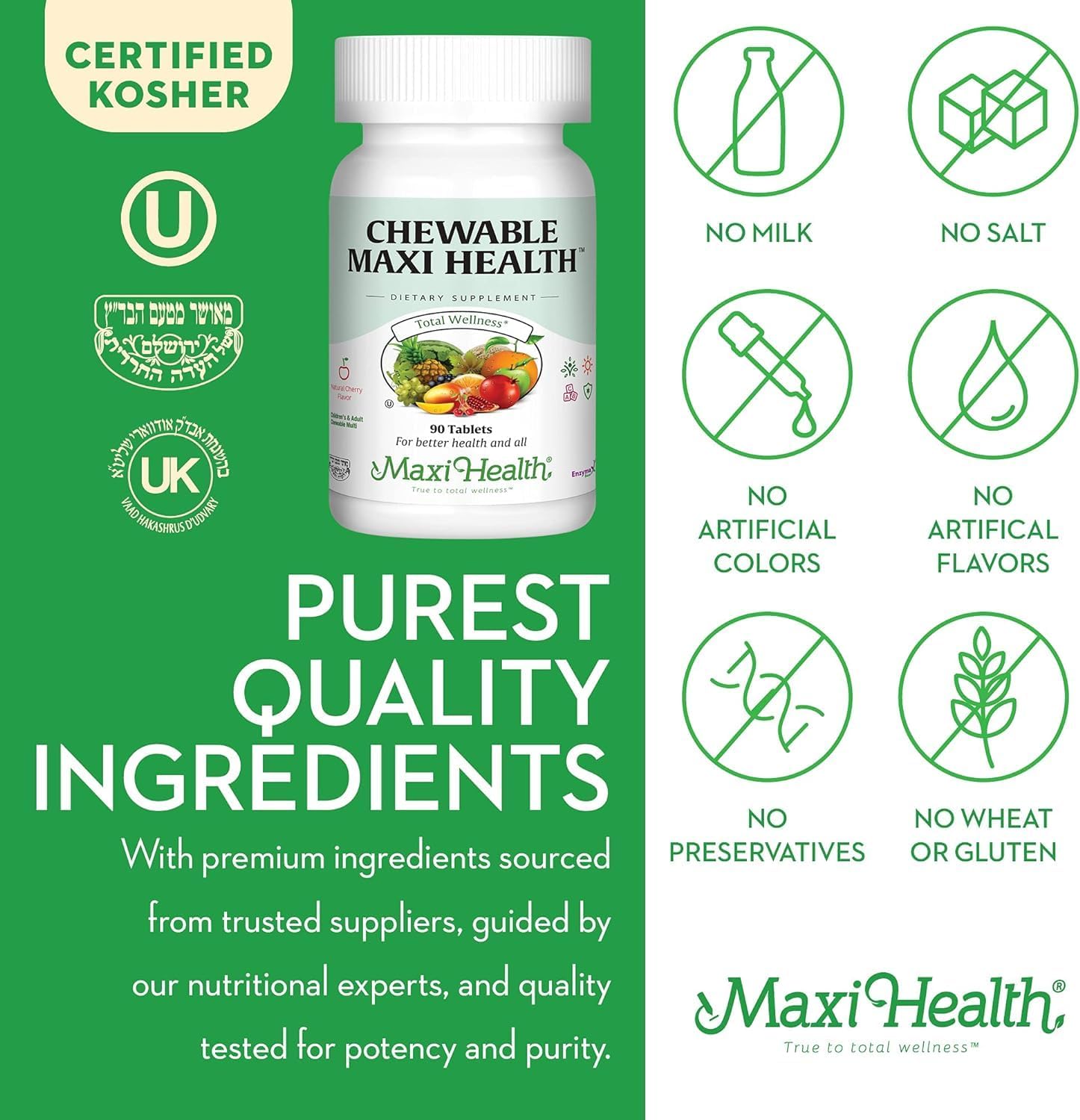 Maxi Health Chewable Multivitamin with Iron - Cherry Flavoured - 90 Tablets