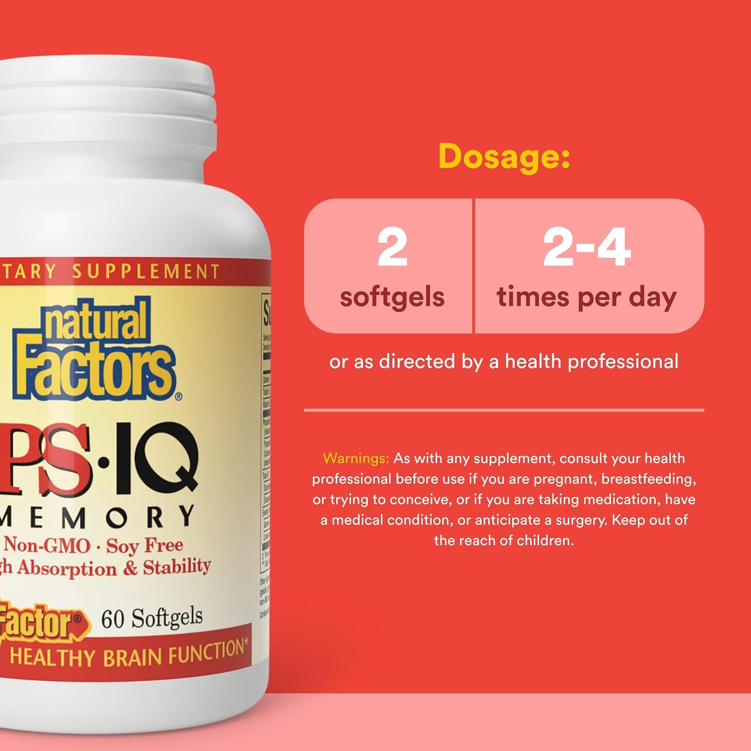 Natural Factors PS-IQ Memory 25 mg – Supports Healthy Brain Function – 60 Softgels