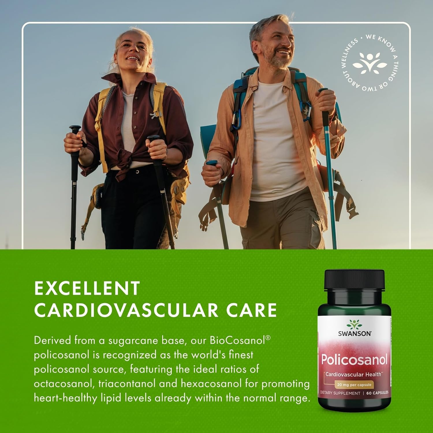 Swanson Policosanol 20 mg, 60 Capsules - Cardiovascular Health Supplement