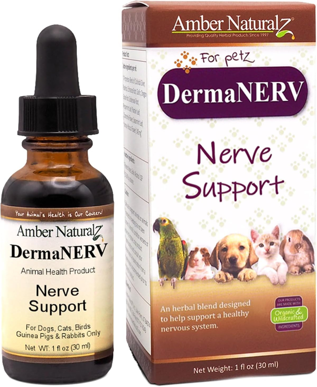 Amber NaturalZ DermaNERV Herbal Supplement for Dogs, Cats, and Small Pets - 1 fl oz (30 mL) - görsel 1