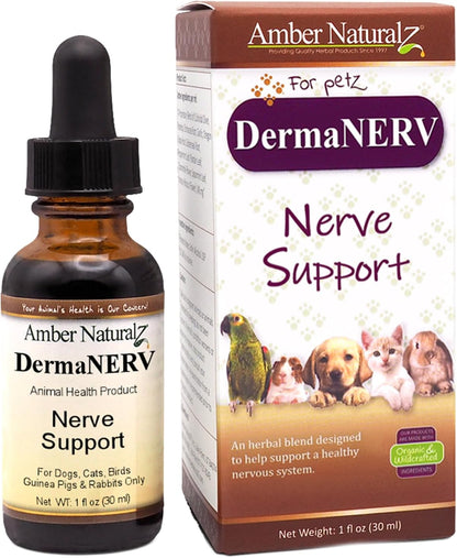 Amber NaturalZ DermaNERV Herbal Supplement for Dogs, Cats, and Small Pets - 1 fl oz (30 mL)