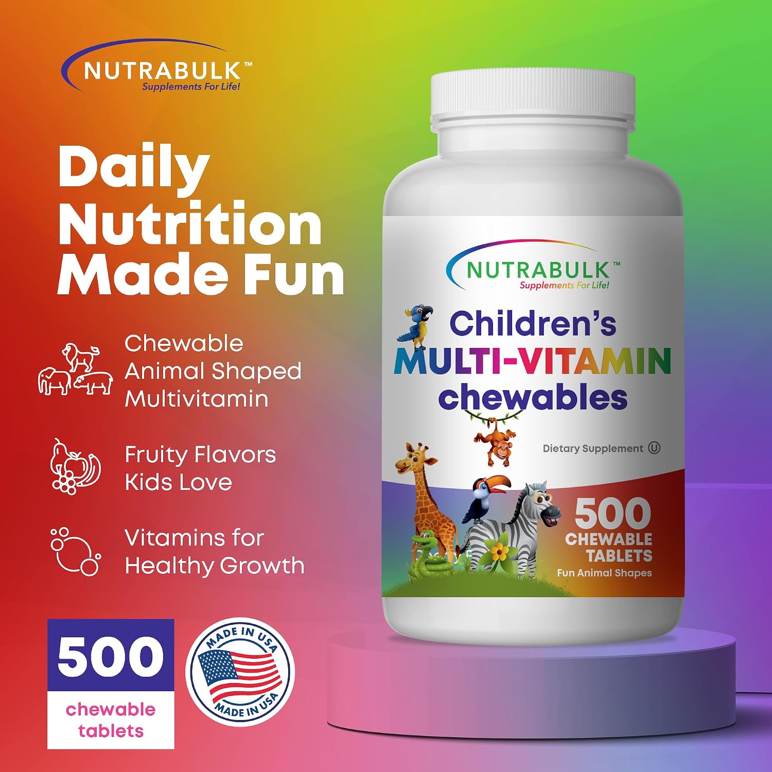 Children’s Chewable Multi-Vitamins – 500 Cherry Tablets – Vegan, Gluten Free, USA Made