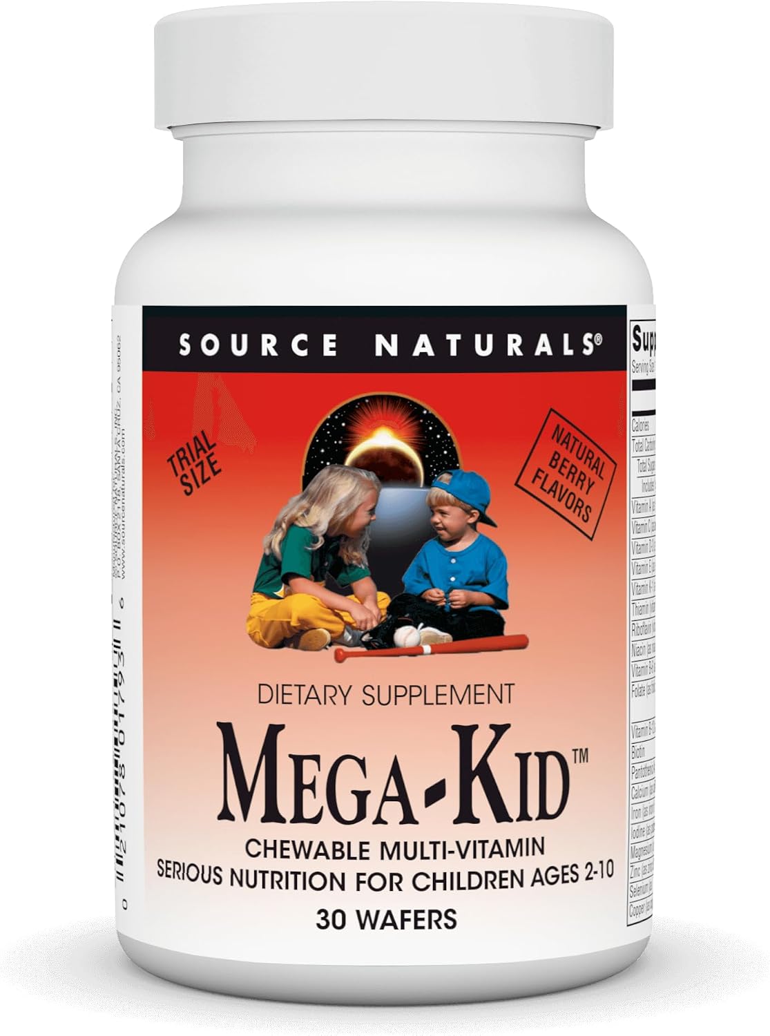Source Naturals Mega-Kid Chewable Multivitamin for Kids Ages 2-10, Natural Berry Flavour - 60 Wafers
