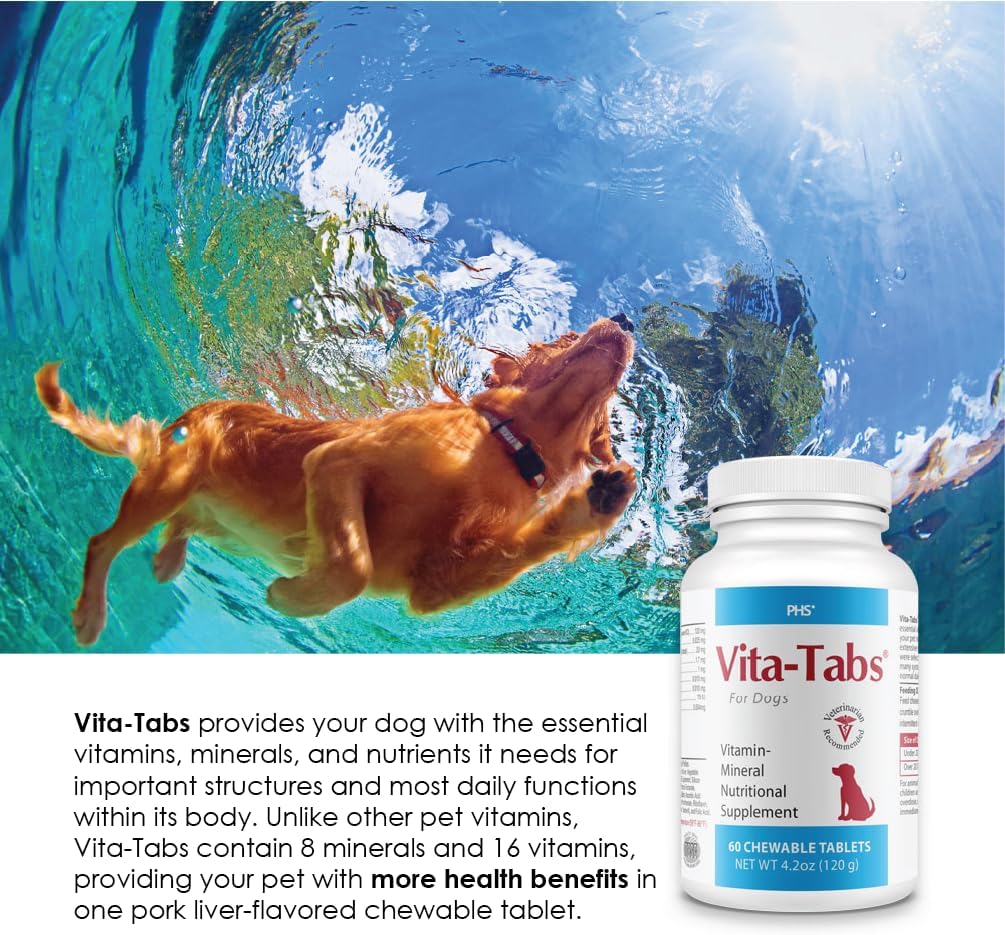 Vita-Tabs - Essential Vitamins, Minerals, Nutrients - Health Supplement for Dogs - Support Immune System, Bones - Liver Flavoured - 250 Chewable Tablets