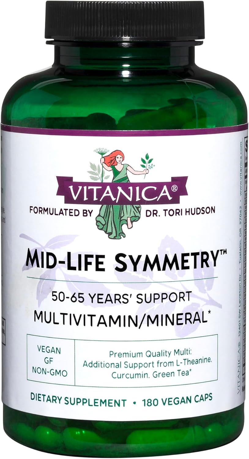 Vitanica Mid-Life Symmetry, 50-65 High Potency Daily Multivitamin and Mineral, Vegan, 180 Capsules